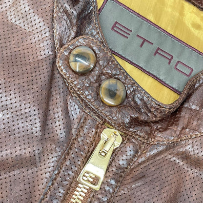 ETRO エトロ ブラウン ラムレザー 裏地ペイズリー シングルライダース ジャケット ジャケット