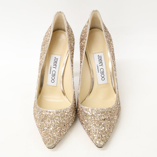 JIMMY CHOO ジミーチュウ 【美品】ROMY 100 グリッター ポインテッドトゥ ヒールパンプス シューズ