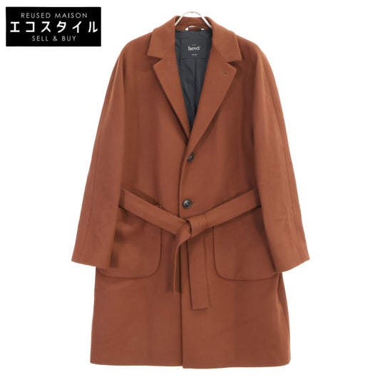 hevo Hevo 9HCON719K Brown Wool-blend Belted Chesterfield Coat Coat