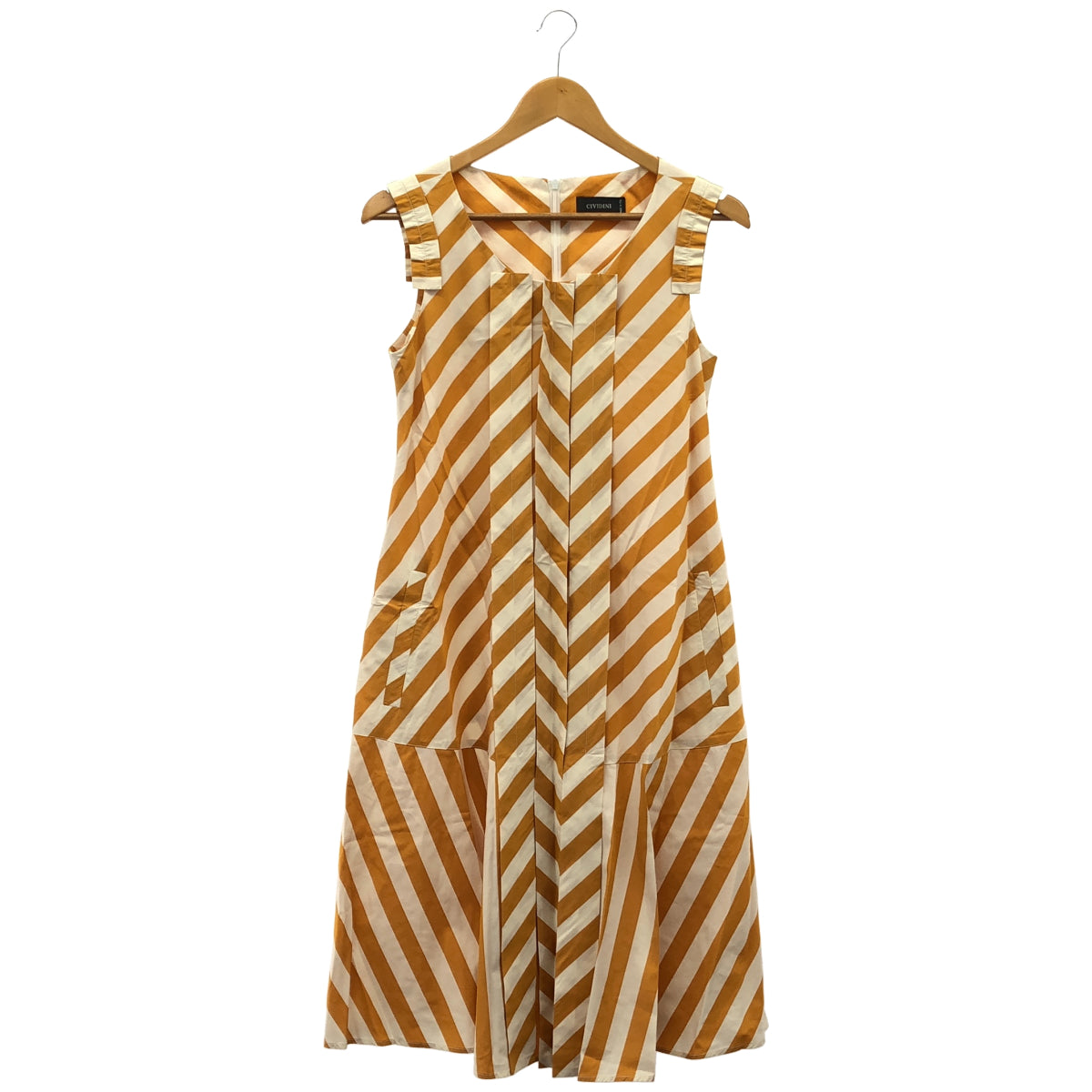 CIVIDINI チヴィディーニ ホワイトオレンジ ストライプ フリル ノースリーブ ワンピース トップス