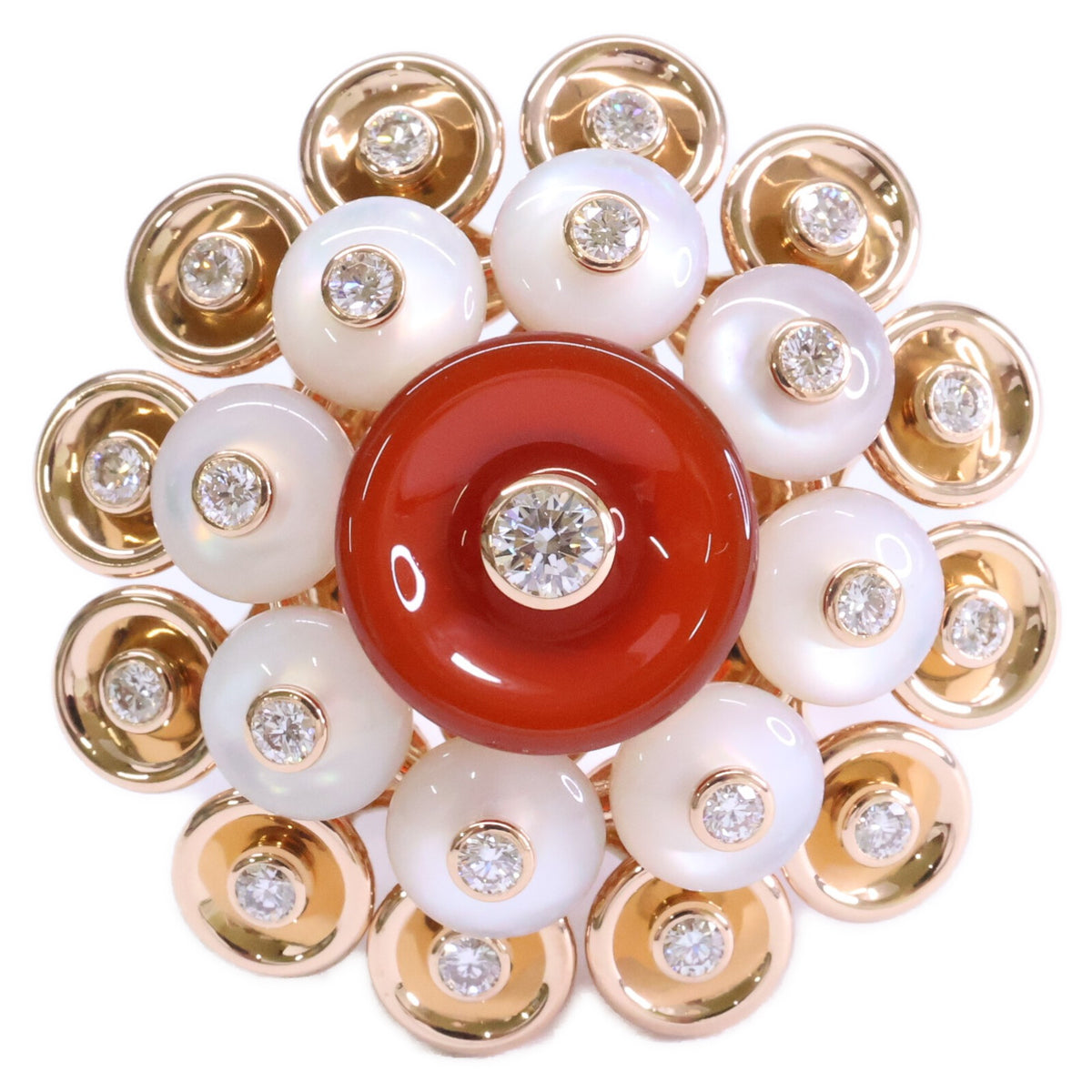 VanCleef & Arpels ヴァンクリーフ&アーペル 新品仕上げ済み 750RG VCARO9MV52 カーネリアン/ダイヤモンド/マザーオブパール ブトン ドール リング 指輪