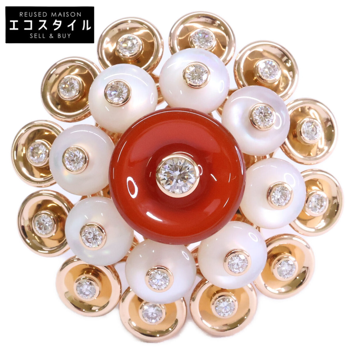 VanCleef & Arpels ヴァンクリーフ&アーペル 新品仕上げ済み 750RG VCARO9MV52 カーネリアン/ダイヤモンド/マザーオブパール ブトン ドール リング 指輪