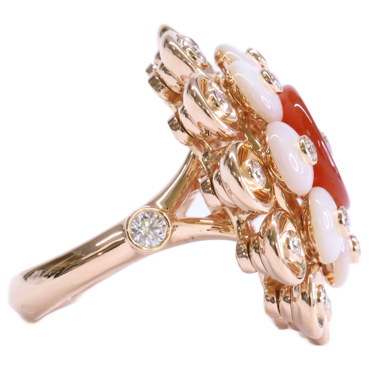 VanCleef & Arpels ヴァンクリーフ&アーペル 新品仕上げ済み 750RG VCARO9MV52 カーネリアン/ダイヤモンド/マザーオブパール ブトン ドール リング 指輪