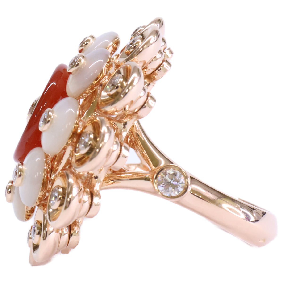 VanCleef & Arpels ヴァンクリーフ&アーペル 新品仕上げ済み 750RG VCARO9MV52 カーネリアン/ダイヤモンド/マザーオブパール ブトン ドール リング 指輪