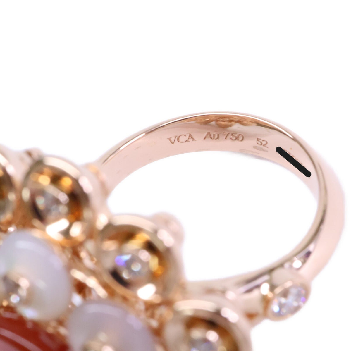 VanCleef & Arpels ヴァンクリーフ&アーペル 新品仕上げ済み 750RG VCARO9MV52 カーネリアン/ダイヤモンド/マザーオブパール ブトン ドール リング 指輪