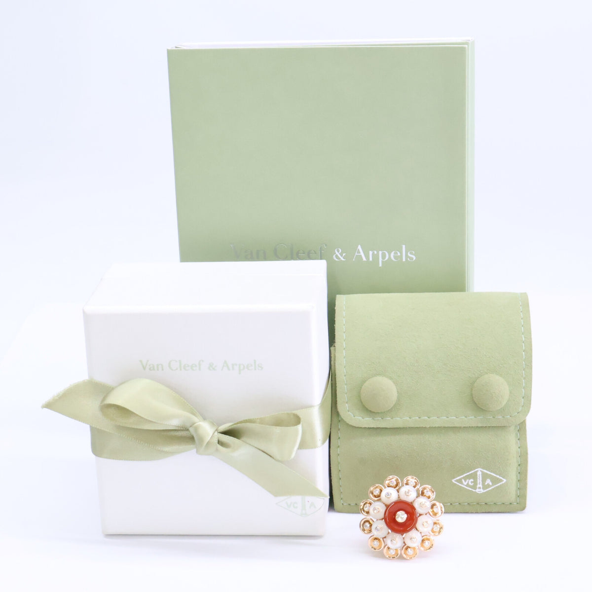VanCleef & Arpels ヴァンクリーフ&アーペル 新品仕上げ済み 750RG VCARO9MV52 カーネリアン/ダイヤモンド/マザーオブパール ブトン ドール リング 指輪