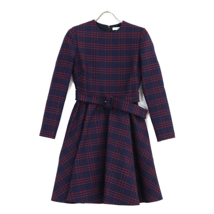 Christian Dior クリスチャンディオール 851R30A1029 ネイビーレッド ウール チェック ドレス ワンピース ワンピース