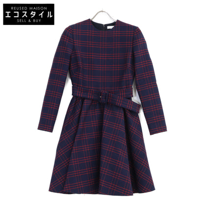 Christian Dior クリスチャンディオール 851R30A1029 ネイビーレッド ウール チェック ドレス ワンピース ワンピース