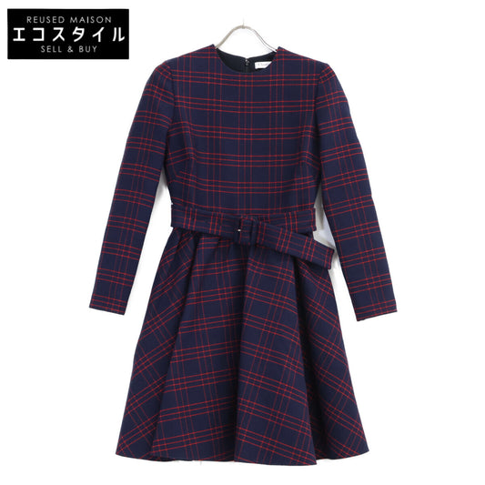 Christian Dior クリスチャンディオール 851R30A1029 ネイビーレッド ウール チェック ドレス ワンピース ワンピース