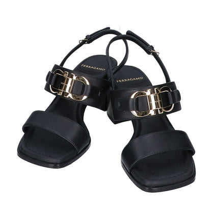 SalvatoreFerragamo サルバトーレフェラガモ ブラック レザー Lou55 ガンチーニ ヒール サンダル シューズ