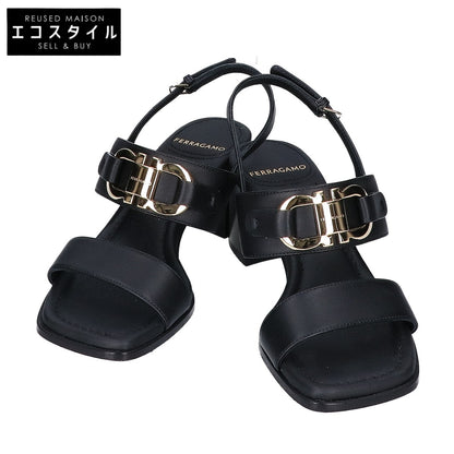 SalvatoreFerragamo サルバトーレフェラガモ ブラック レザー Lou55 ガンチーニ ヒール サンダル シューズ