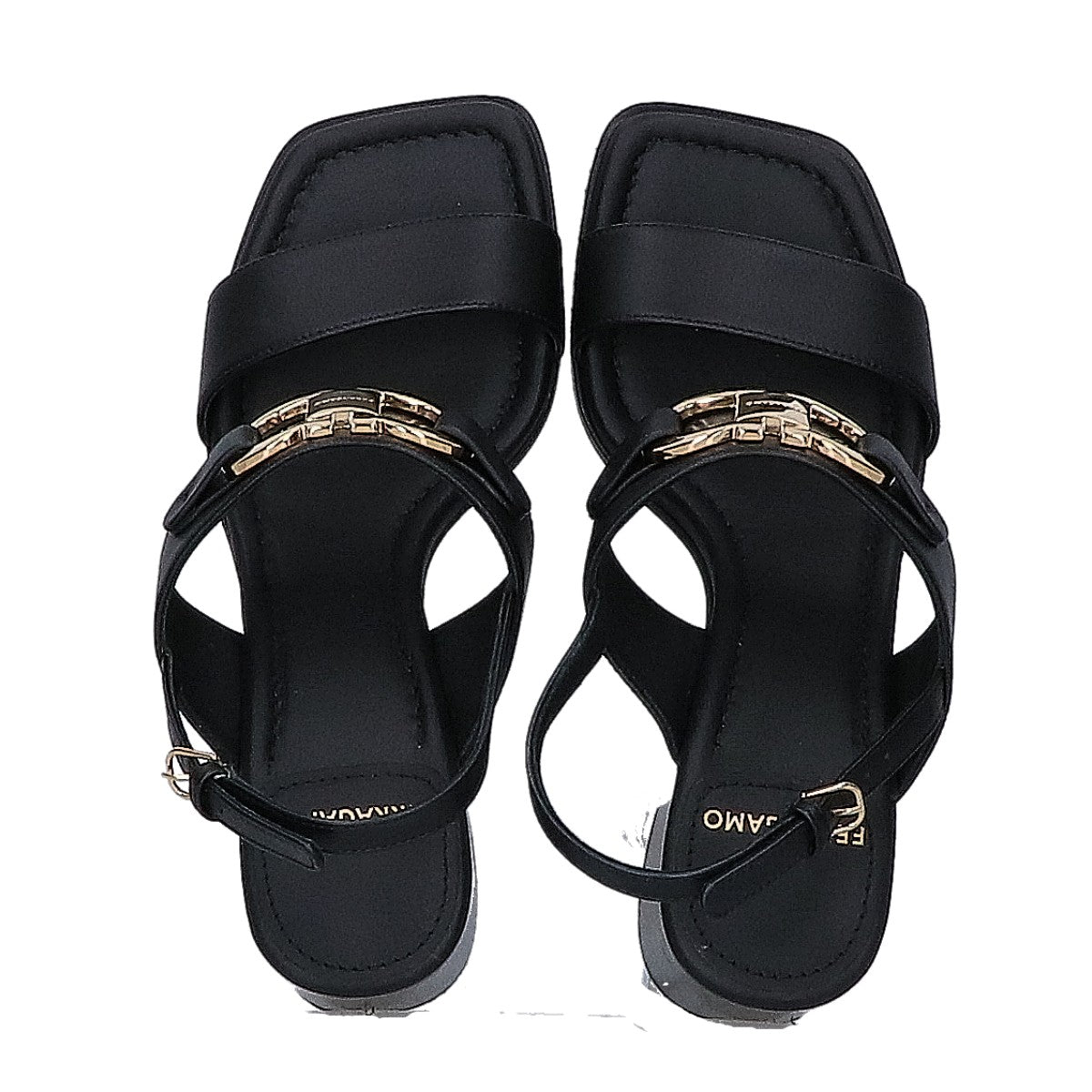 SalvatoreFerragamo サルバトーレフェラガモ ブラック レザー Lou55 ガンチーニ ヒール サンダル シューズ