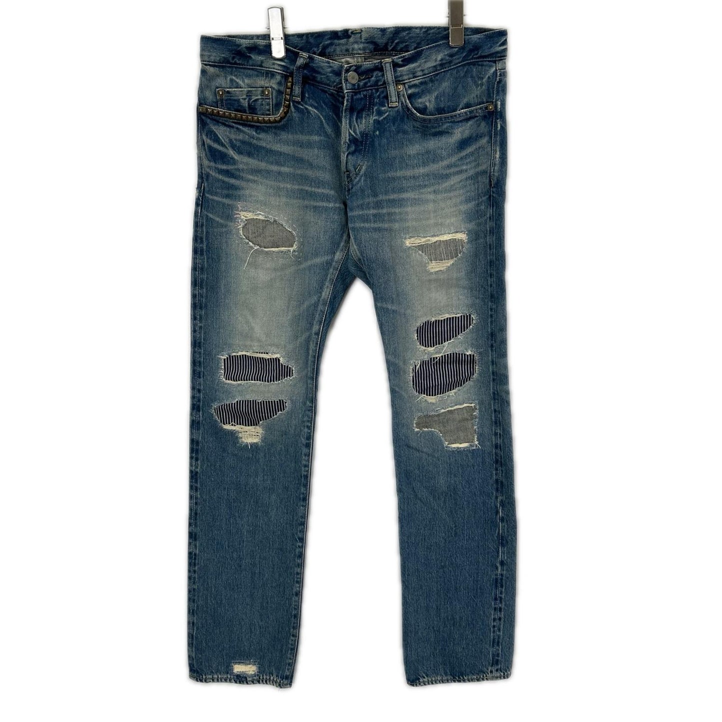 HYSTERIC GLAMOUR ヒステリックグラマー 0212AP03 クラッシュリペア加工 赤耳 ストレートデニムパンツ ボトムス