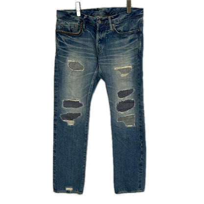 HYSTERIC GLAMOUR ヒステリックグラマー 0212AP03 クラッシュリペア加工 赤耳 ストレートデニムパンツ ボトムス
