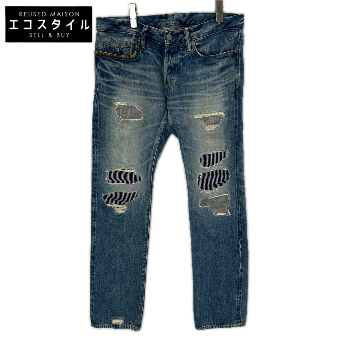 HYSTERIC GLAMOUR ヒステリックグラマー 0212AP03 クラッシュリペア加工 赤耳 ストレートデニムパンツ ボトムス