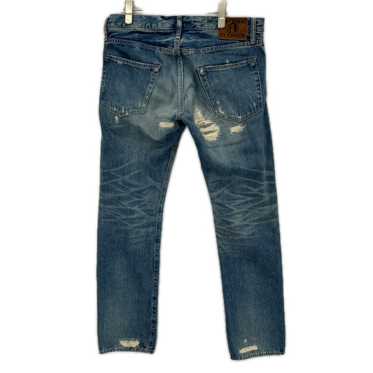HYSTERIC GLAMOUR ヒステリックグラマー 0212AP03 クラッシュリペア加工 赤耳 ストレートデニムパンツ ボトムス
