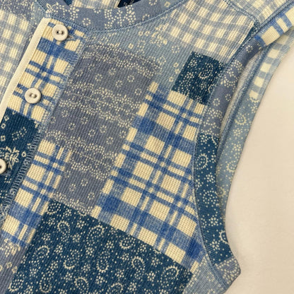 POLObyRalphLauren ポロラルフローレン ブルー パッチワーク ダブルニット スリーブレスドレス ワンピース