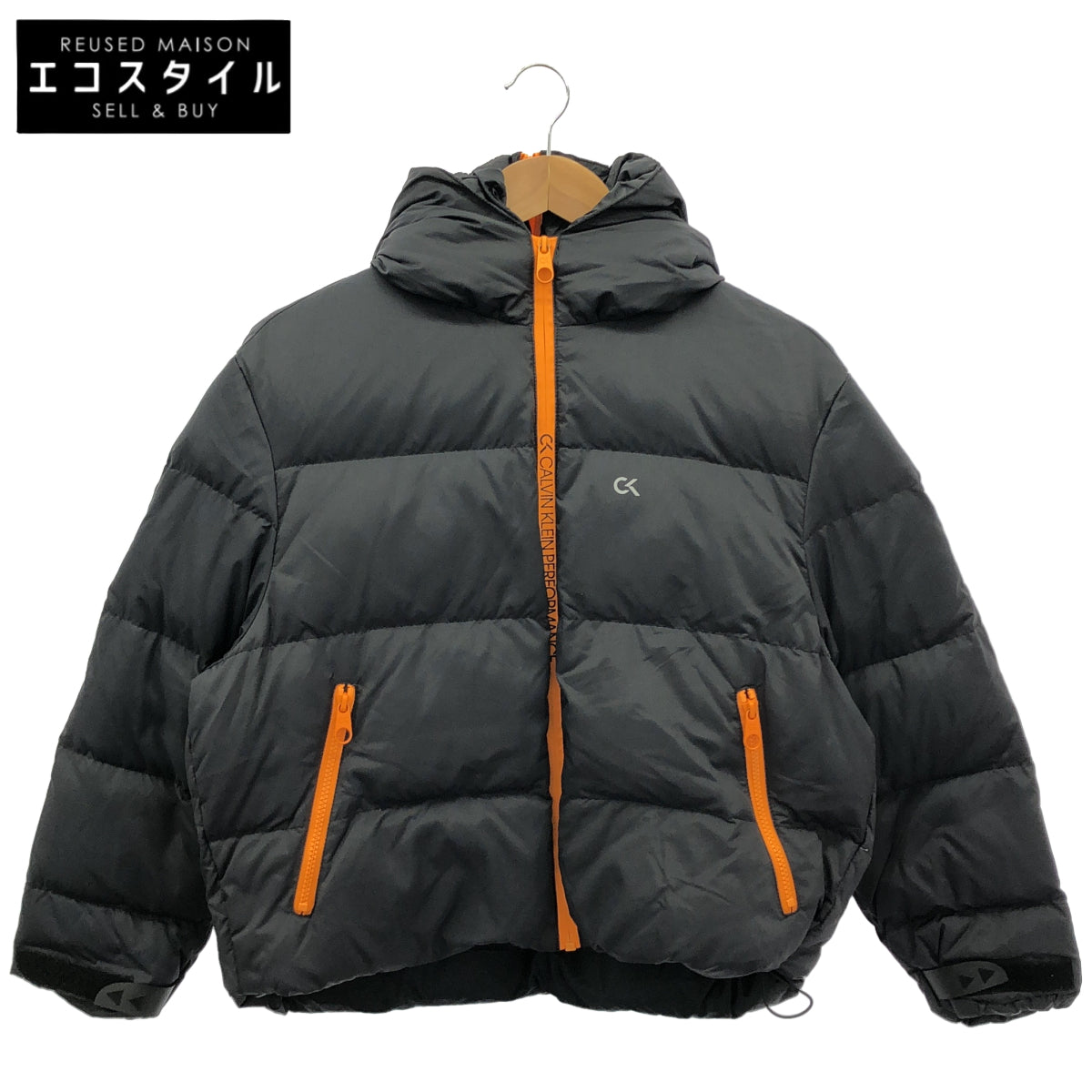 CalvinKlein カルバンクライン 4WF9O553 ネイビー×オレンジ フーディー ダウンジャケット」」 トップス