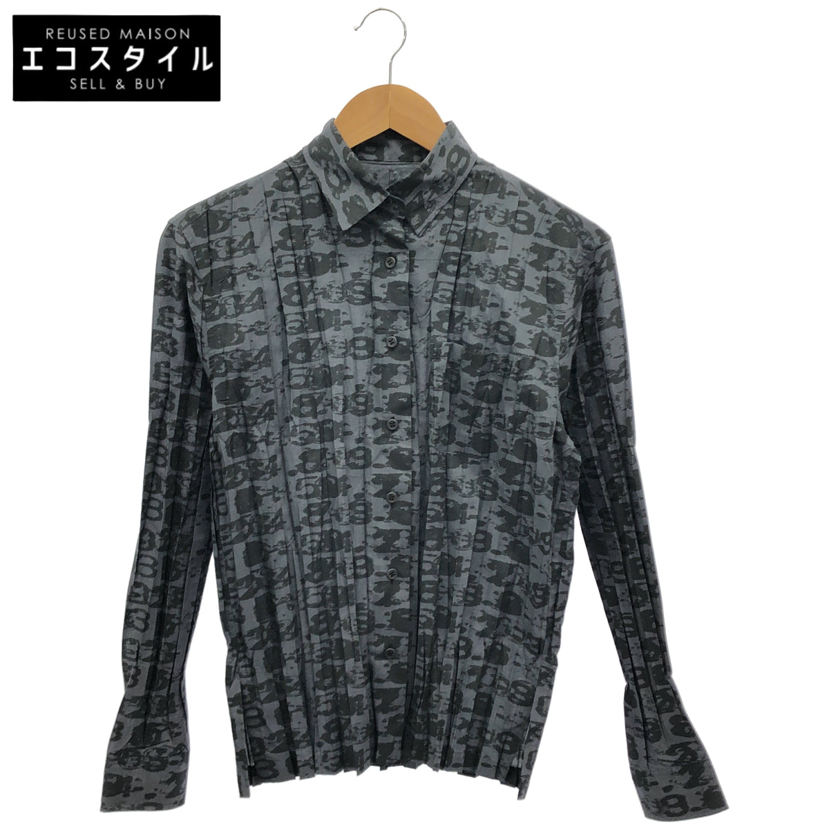 ISSEY MIYAKE FETE イッセイミヤケフェット IF72FJ255 グレー 総柄 プリーツシャツ トップス