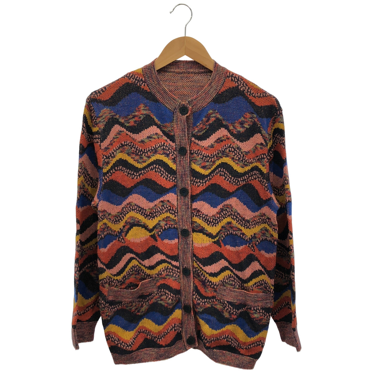 MISSONI SPORT ミッソーニスポーツ マルチカラー オレンジ系 ポケット デザインボーダー クルーネックカーディガン トップス