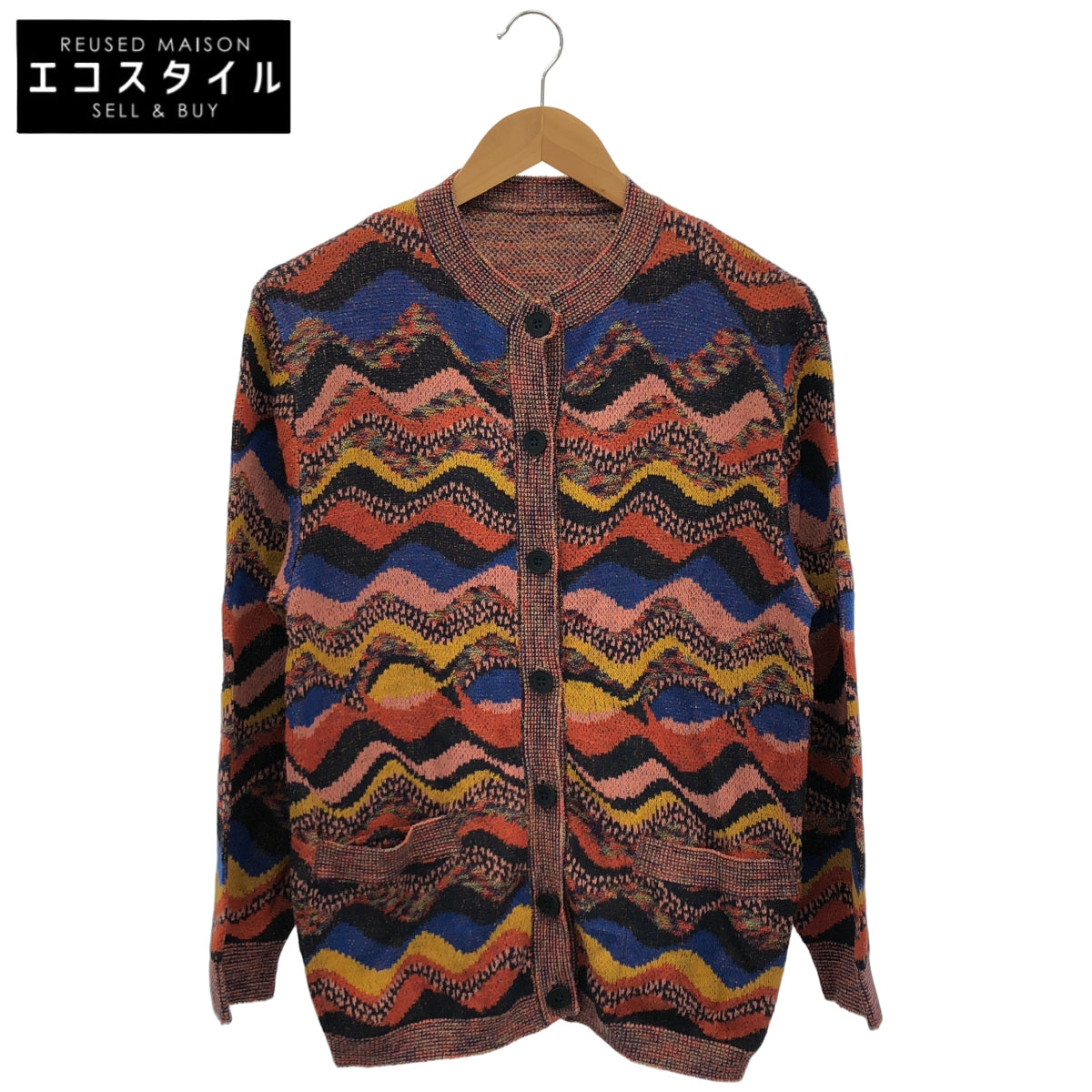 MISSONI SPORT ミッソーニスポーツ マルチカラー オレンジ系 ポケット デザインボーダー クルーネックカーディガン トップス