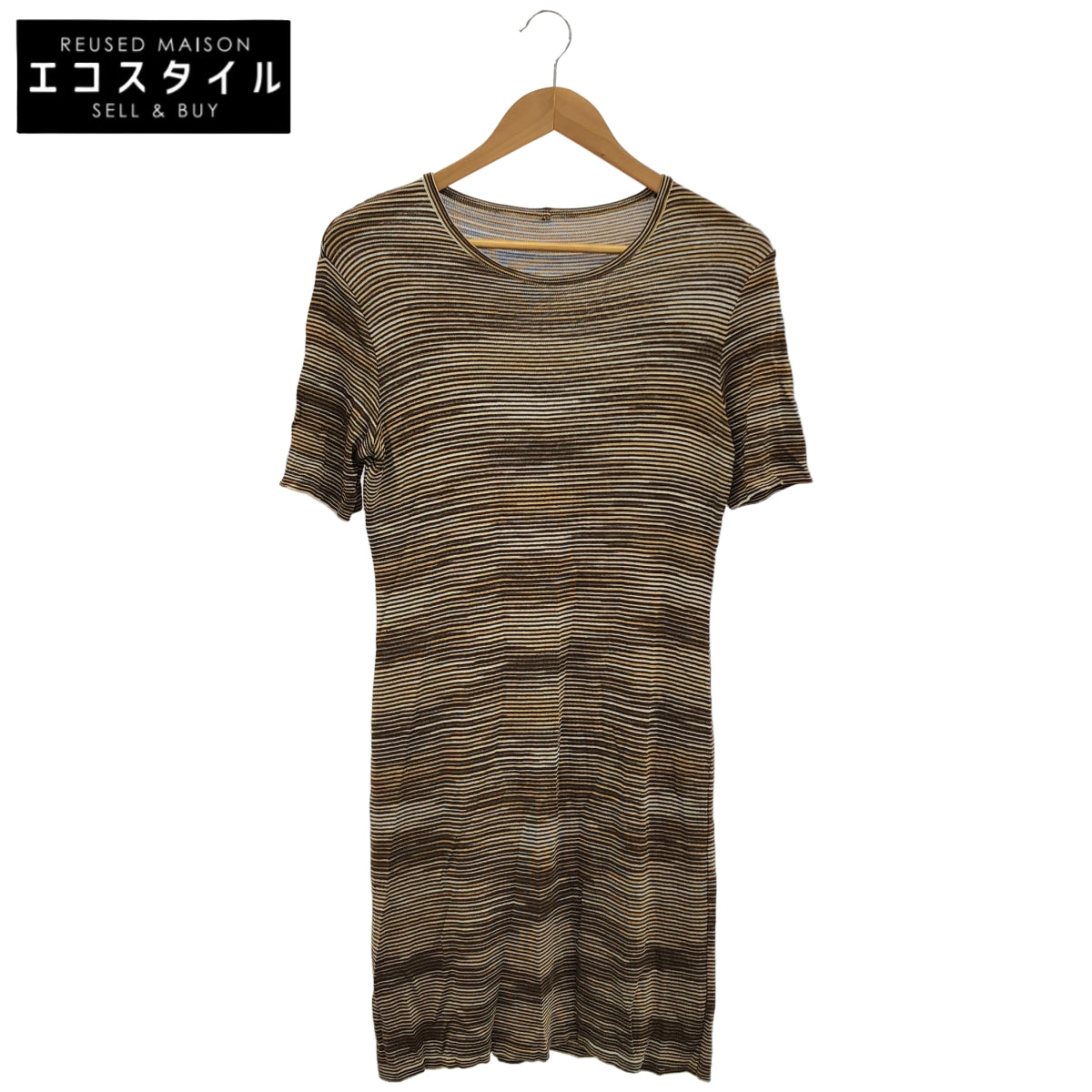 MISSONI SPORT ミッソーニスポーツ ブラウン ボーダー ハーフスリーブワンピース ニットスカート セットアップ トップス