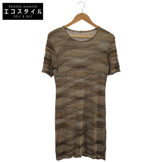 MISSONI SPORT ミッソーニスポーツ ブラウン ボーダー ハーフスリーブワンピース ニットスカート セットアップ トップス