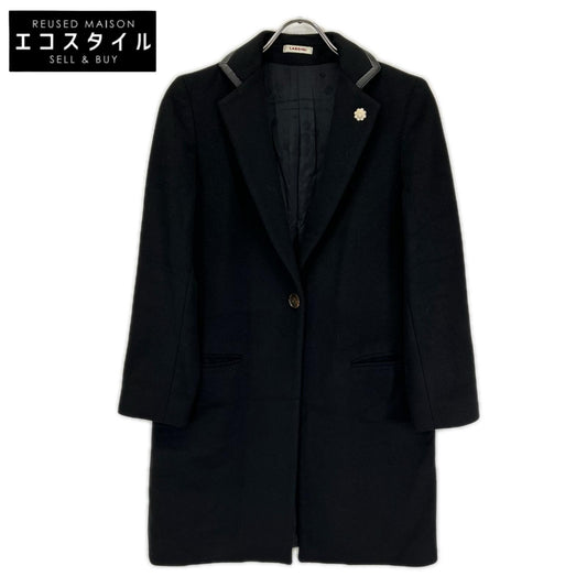 LARDINI A9JEDERA Black 100% Cashmere Leather-Panel Chesterfield Coat Coats