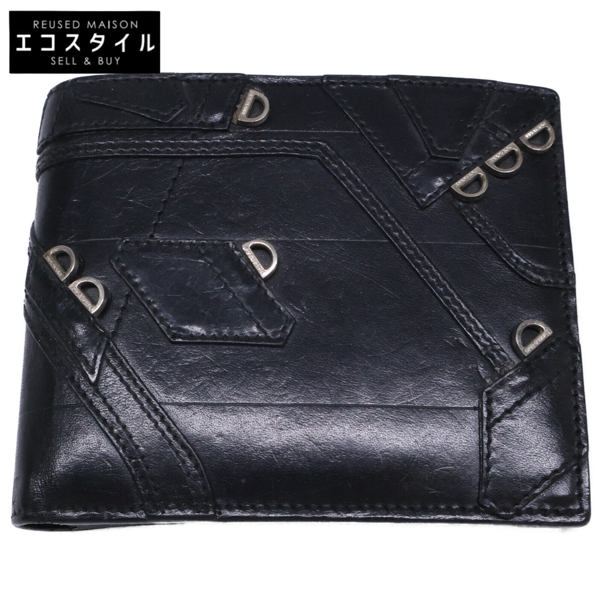 Dior HOMME ディオールオム エディ期 04LU 1023 レザーパッチワーク D金具 二つ折り財布 二つ折り財布（小銭入れあり）
