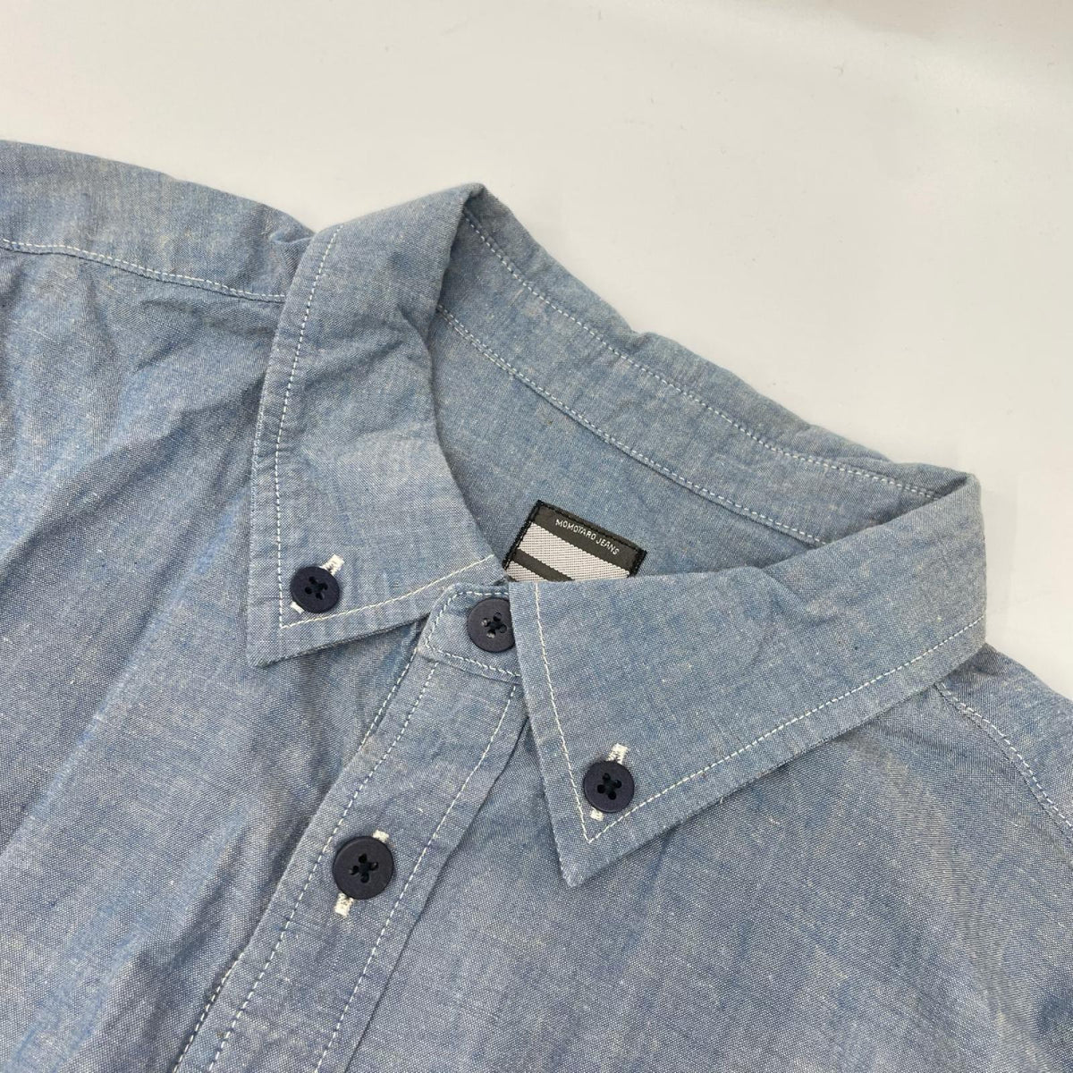 桃太郎ジーンズ 桃太郎ジーンズ ブルー シャンブレー ボタンダウン シャツ トップス