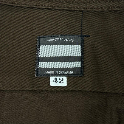 桃太郎ジーンズ 桃太郎ジーンズ ブラウン バック刺繍 開襟 ボーリング シャツ トップス
