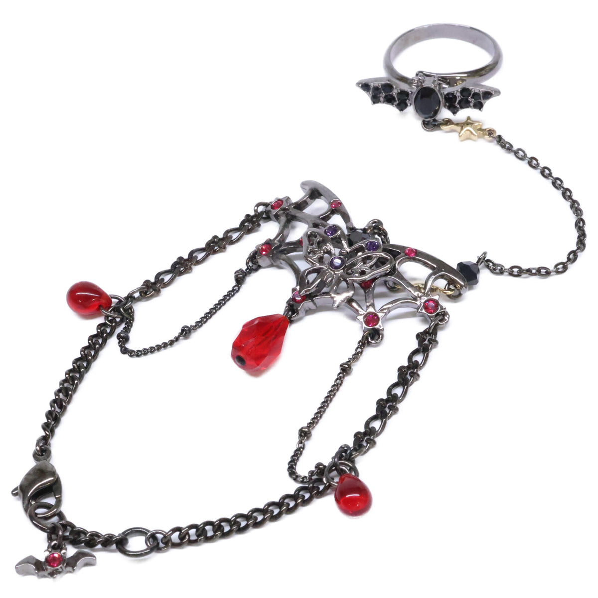 ANNA SUI アナスイ 【美品】ハロウィンコレクション 蜘蛛の巣/蝶/コウモリモチーフ リング付 ブレスレット