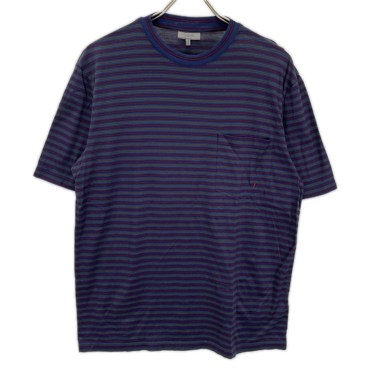 LANVIN ランバン RMJE0014A19/2439 ミッドナイトブルー ボーダー ポケット Tシャツ トップス