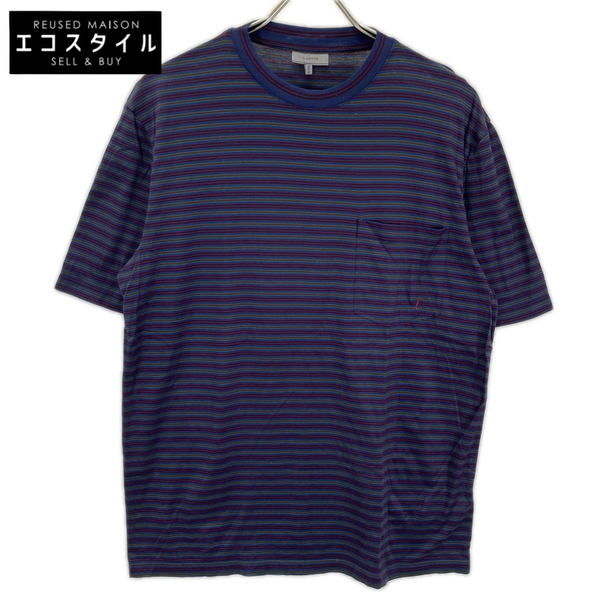 LANVIN ランバン RMJE0014A19/2439 ミッドナイトブルー ボーダー ポケット Tシャツ トップス