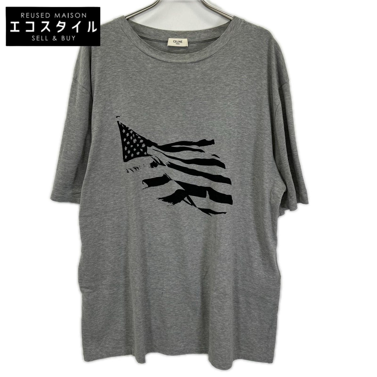 CELINE セリーヌ 22AW 2X86B671Q グレー 星条旗グラフィック オーバーサイズ クルーネック Tシャツ トップス