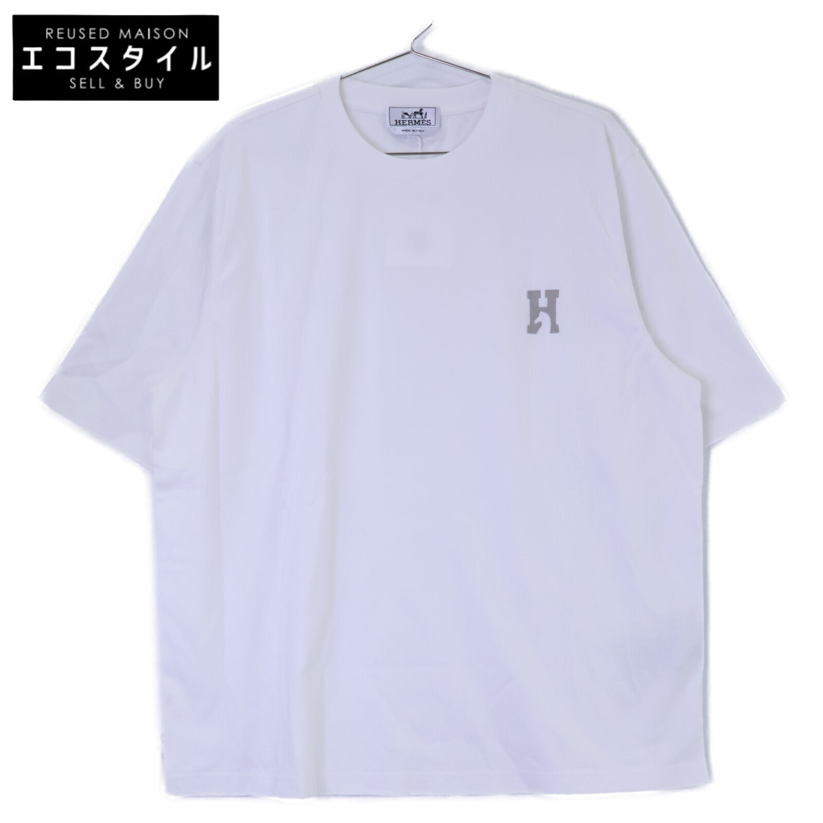HERMES エルメス 新品同様 667805HA90ME ミニレザーパッチ アッシュバル Tシャツ トップス
