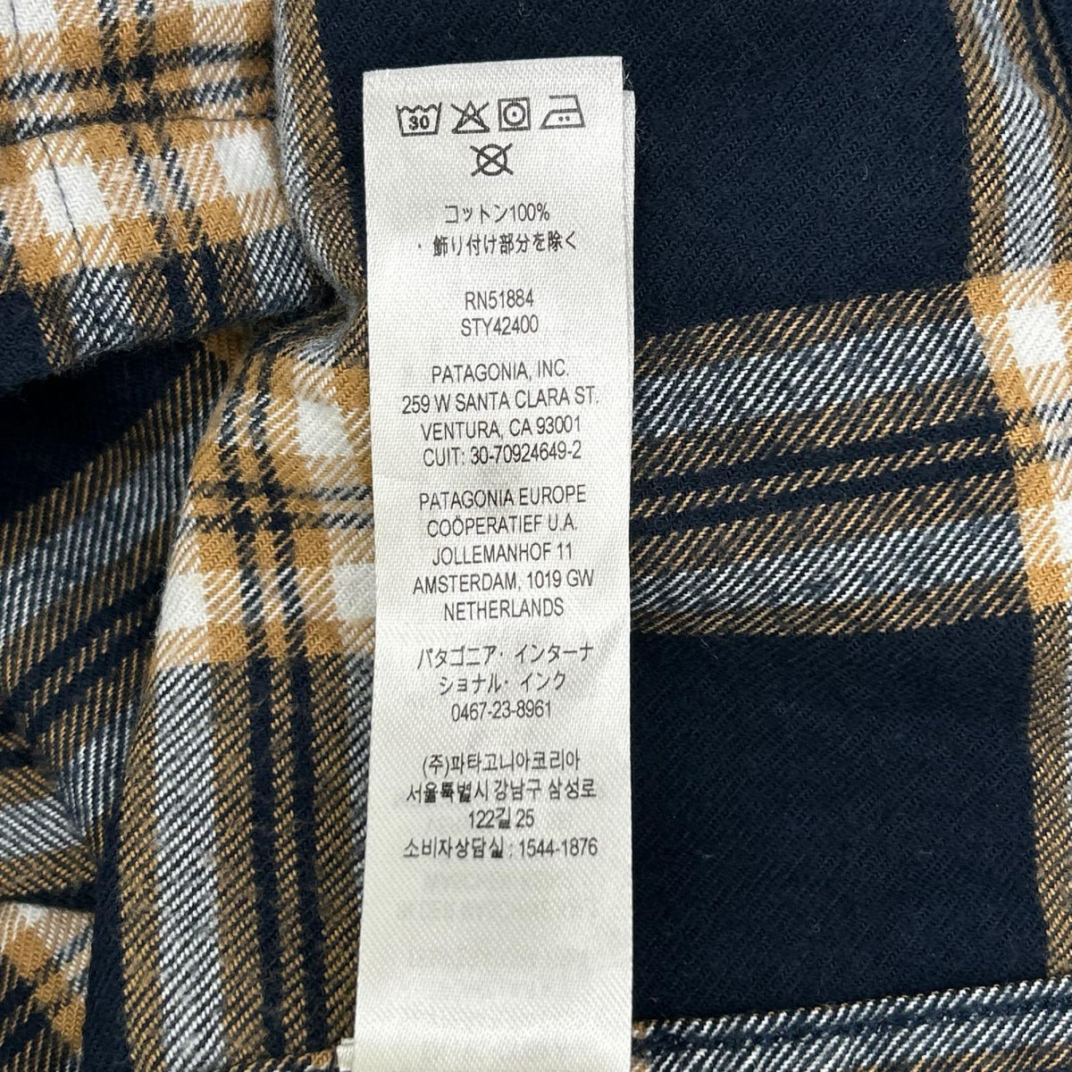 Patagonia パタゴニア 42400 ブルー チェック ロングスリーブ ミッドウェイト フィヨルド フランネルシャツ トップス
