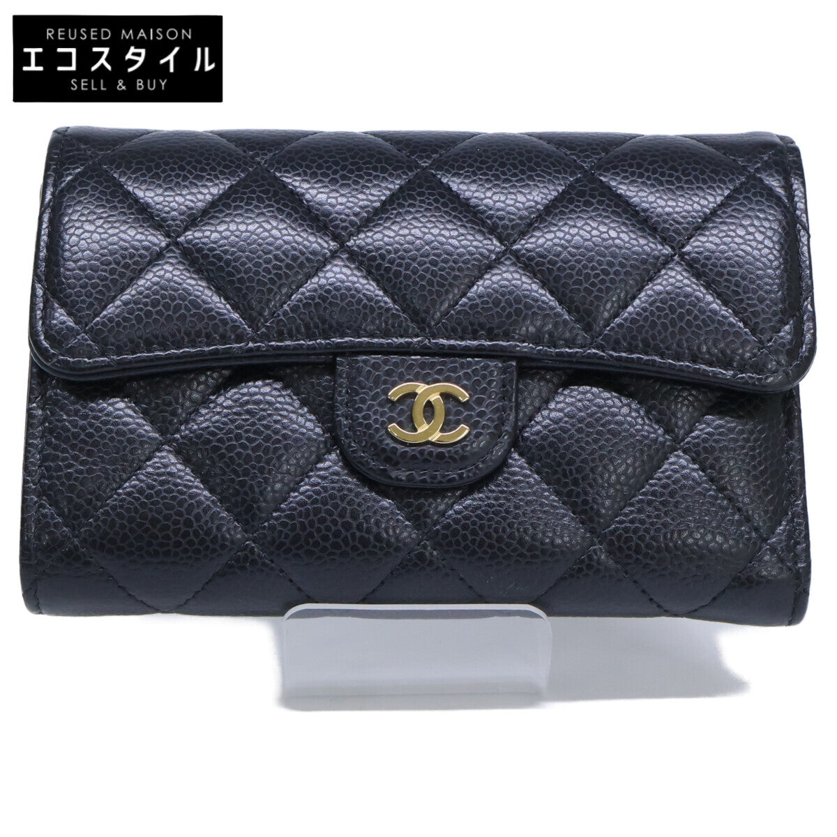 CHANEL シャネル AP0232 キャビアスキン マトラッセ ミディアム フラップ ウォレット 3つ折り財布 三つ折り財布（小銭入れあり）