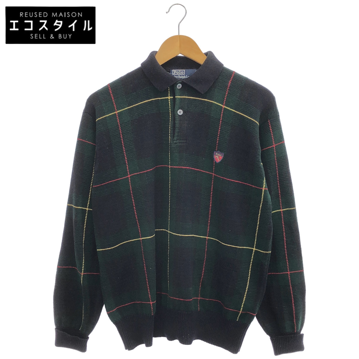 POLObyRalphLauren ポロラルフローレン グリーン コットン タータンチェック ニット ポロシャツ トップス