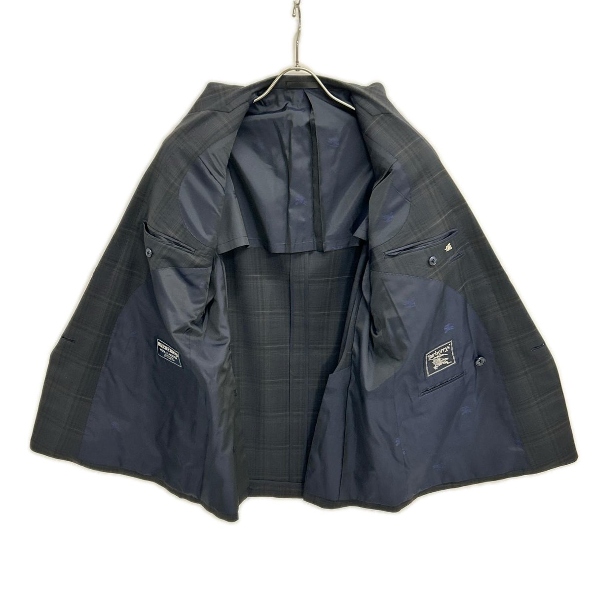Burberry's バーバリーズ ネイビー チェック ウールモヘア ダブル ブレザー ジャケット ジャケット