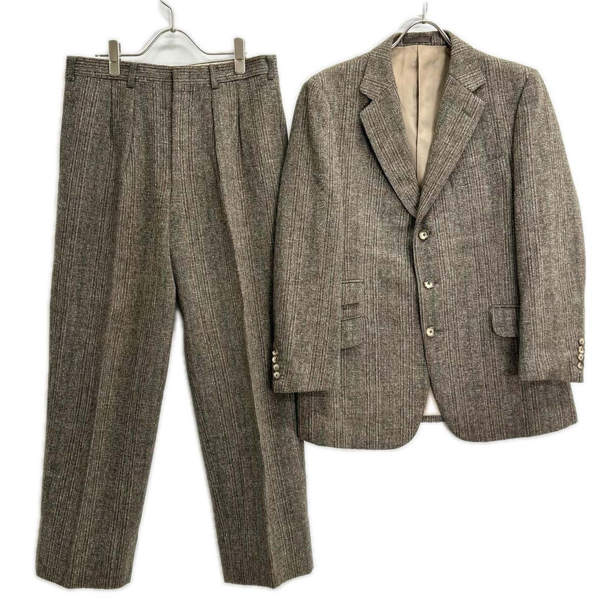 Burberry's バーバリーズ グレー チェック ツイード シングル ジャケット スーツ スーツ セットアップ