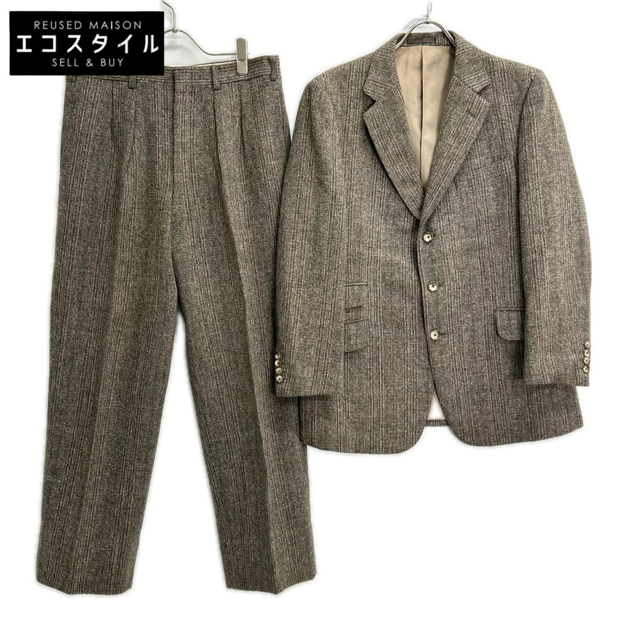 Burberry's バーバリーズ グレー チェック ツイード シングル ジャケット スーツ スーツ セットアップ