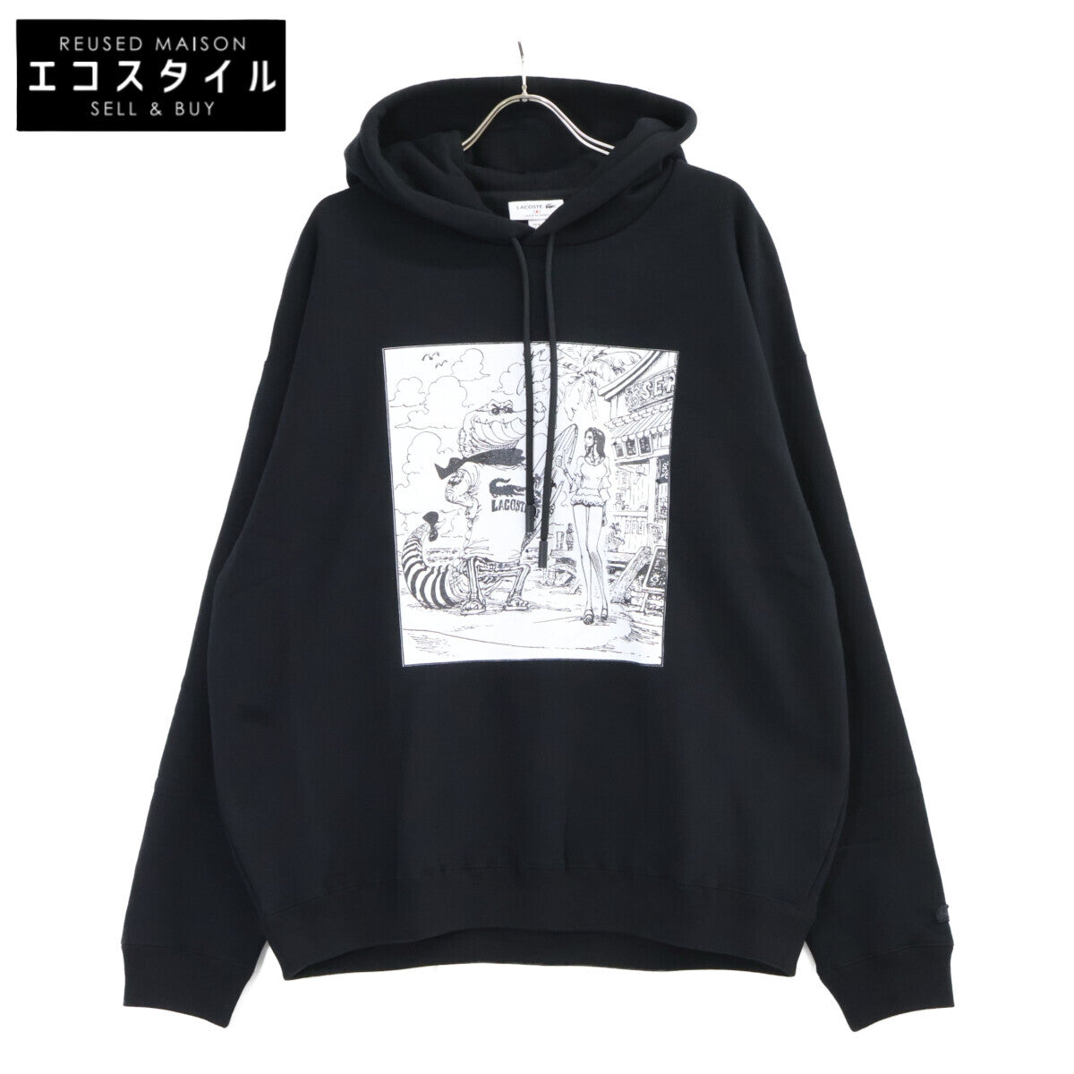 Lacoste ラコステ SH5234-99 xONE PIECE ブラック Front Cover Print Hoodie トップス