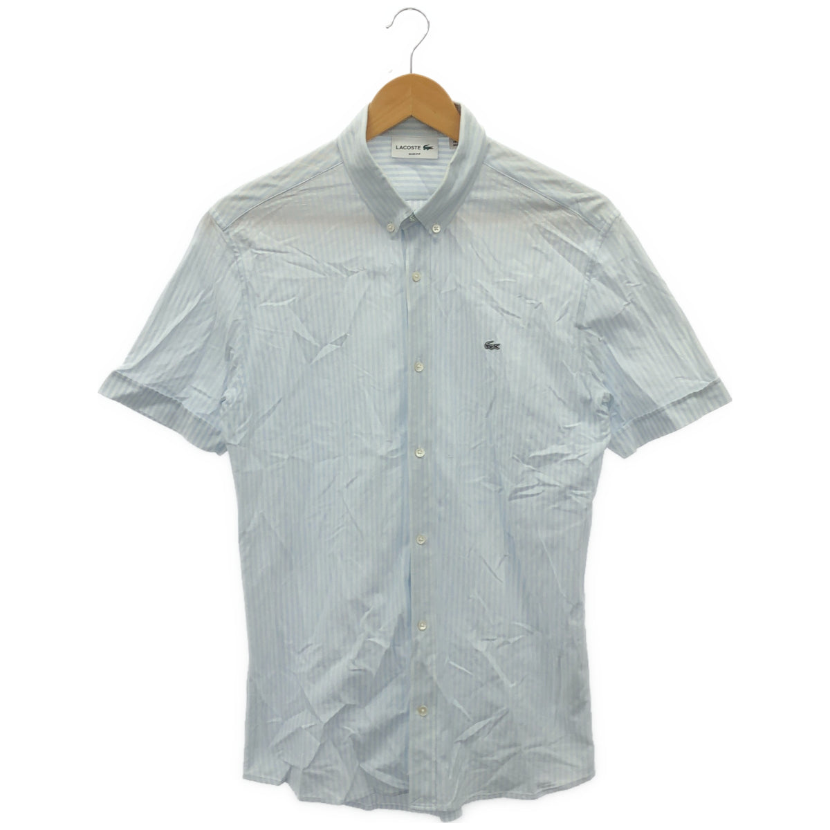 Lacoste ラコステ PH792E スカイブルー ストライプ スリムフィット ボタンダウンポロシャツ トップス