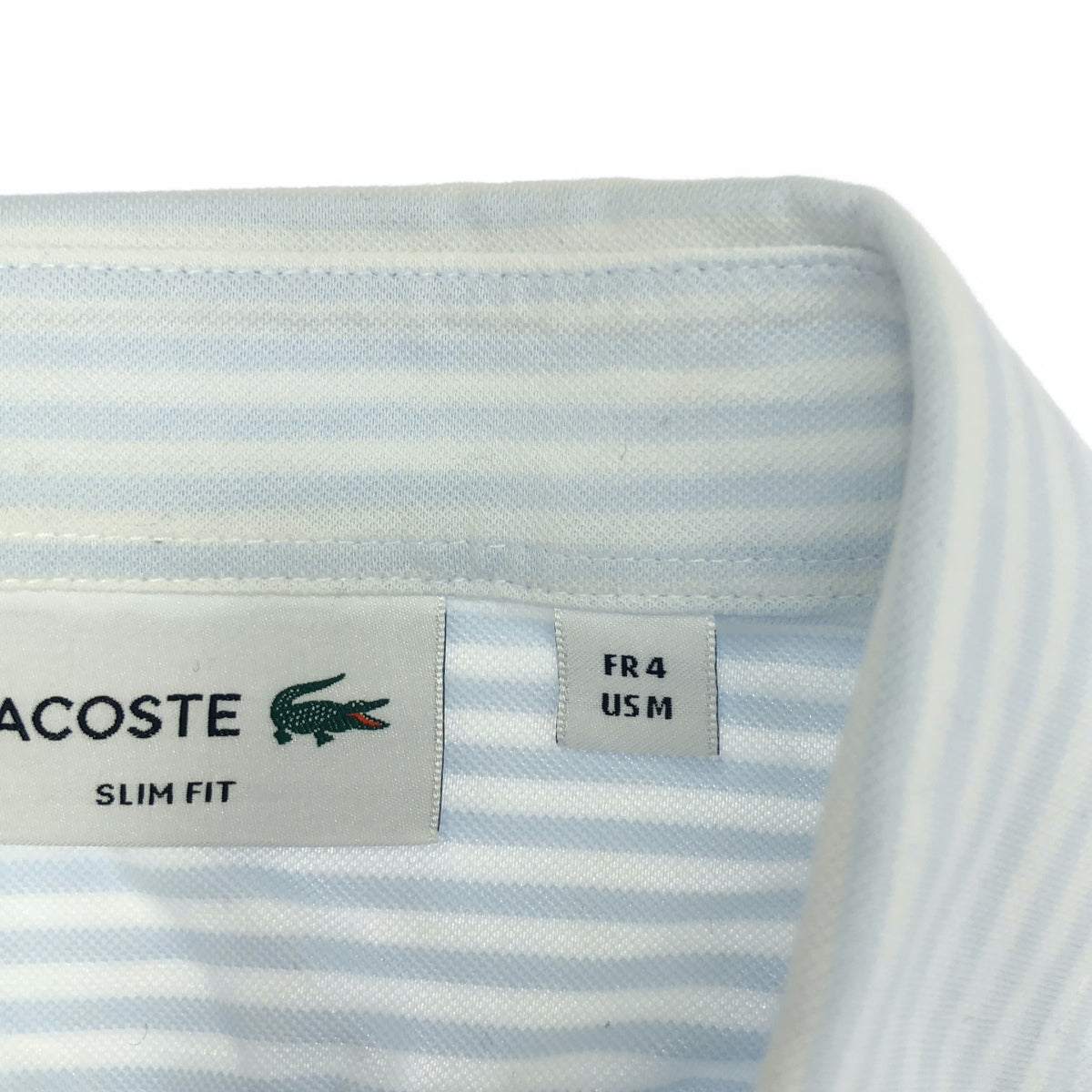 Lacoste ラコステ PH792E スカイブルー ストライプ スリムフィット ボタンダウンポロシャツ トップス