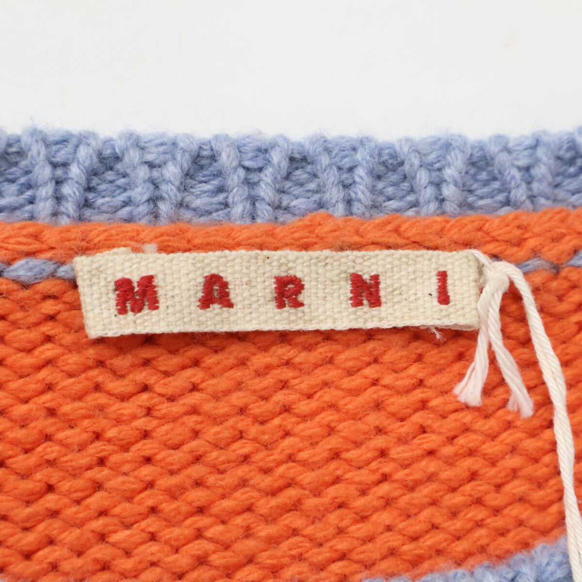 MARNI マルニ M00856 オレンジ×ブルー カシミヤブレンド ワンポイント ブランドロゴ ボーダーニット トップス