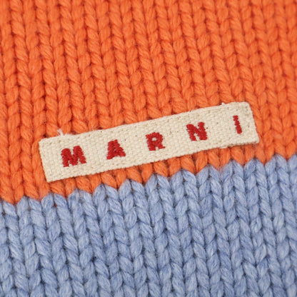 MARNI マルニ M00856 オレンジ×ブルー カシミヤブレンド ワンポイント ブランドロゴ ボーダーニット トップス