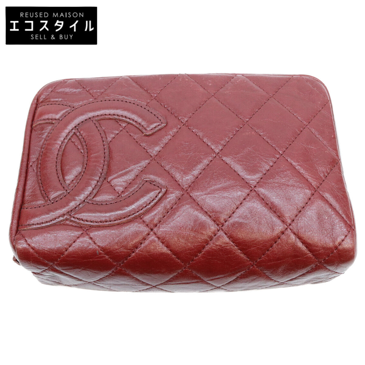 CHANEL シャネル 12番 A34717 ボルドー エイジドレザー カンボンライン コットンクラブ コスメポーチ ポーチ