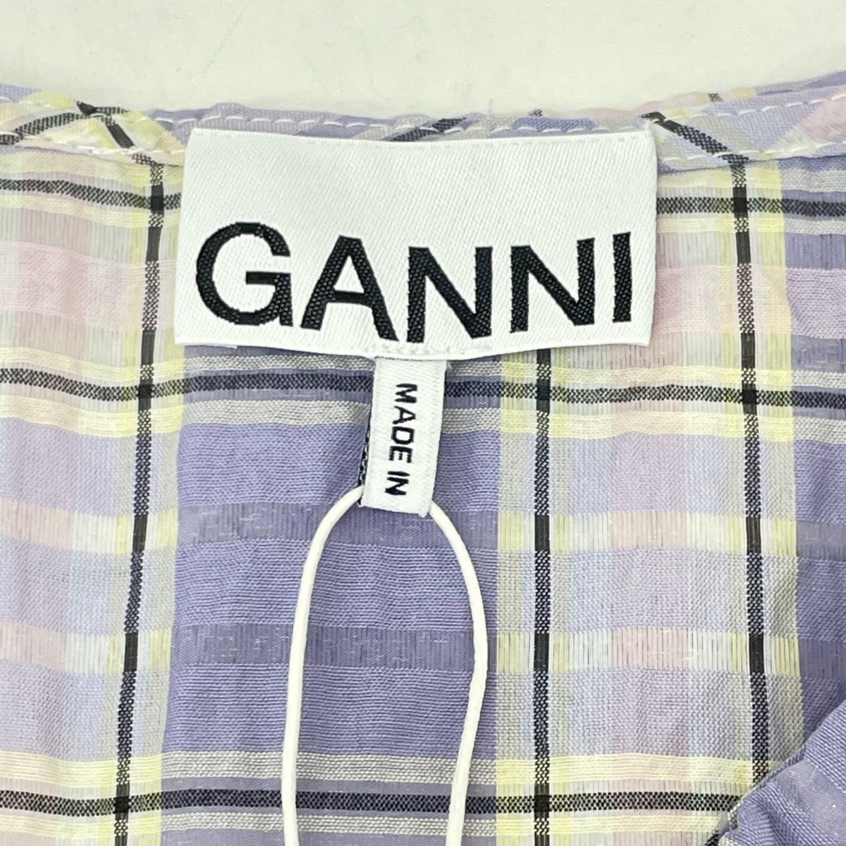 GANNI ガニー F7075 ライトパープル チェック シアサッカー ノースリーブシャツ トップス