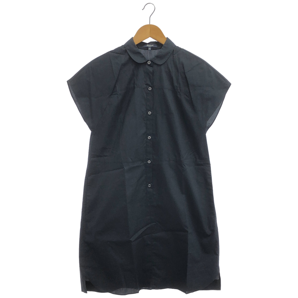 MADEWELL メイドウェル ネイビー コットン キャップスリーブ フロントボタン ブラウスワンピース トップス